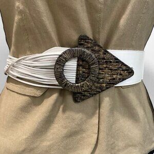 80's White and Brown Belt leather with Bold Buckle by Orciani